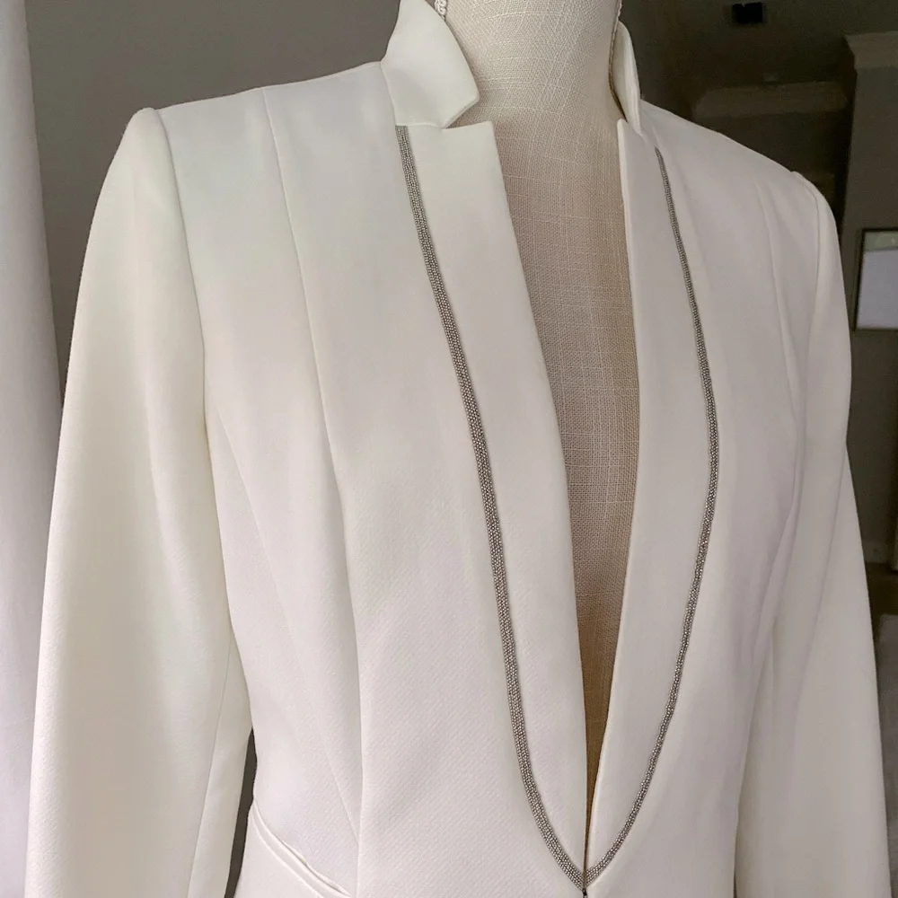 White House Black Market Ballchain Ecru/Ivory Tuxedo Evening Blazer Size 4 New - Picture 6 of 8